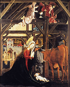 St Wolfgang Alterpiece Nativity Scene side panel by Michael Pacher (1480)